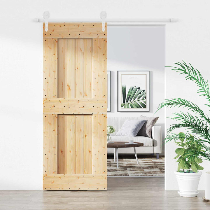 Skjutdörr Naturlig Och Vit 80 X 210 Cm Massiv Furuträdörr