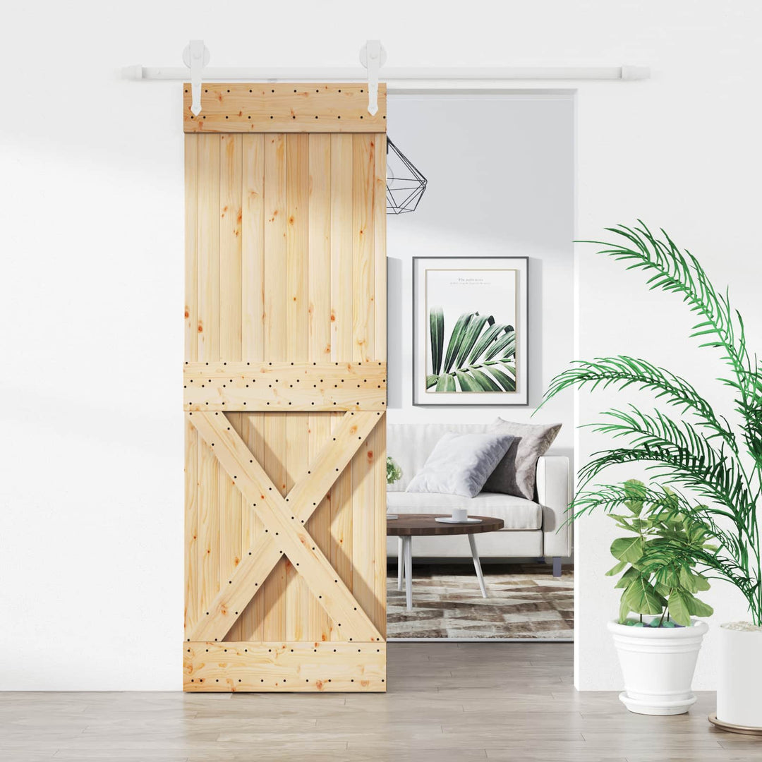 Skjutdörr Naturlig Och Vit 70 X 210 Cm Massiv Furuträdörr