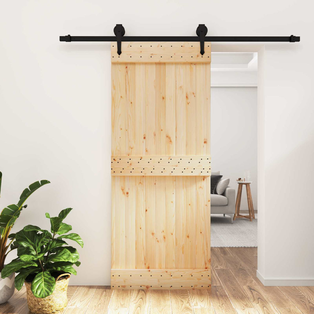 Skjutdörr Naturlig Och Svart 85 X 210 Cm Massiv Furuträdörr