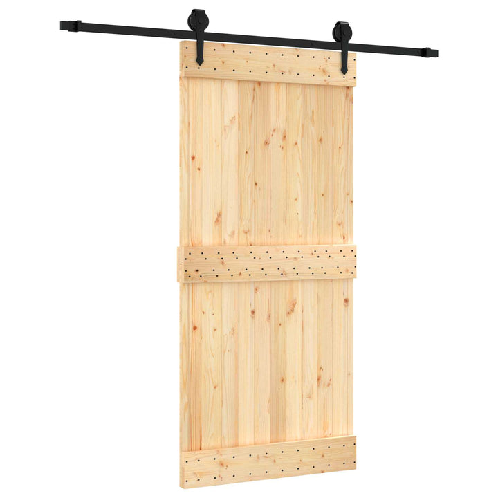 Skjutdörr Naturlig Och Svart 95 X 210 Cm Massiv Furuträdörr