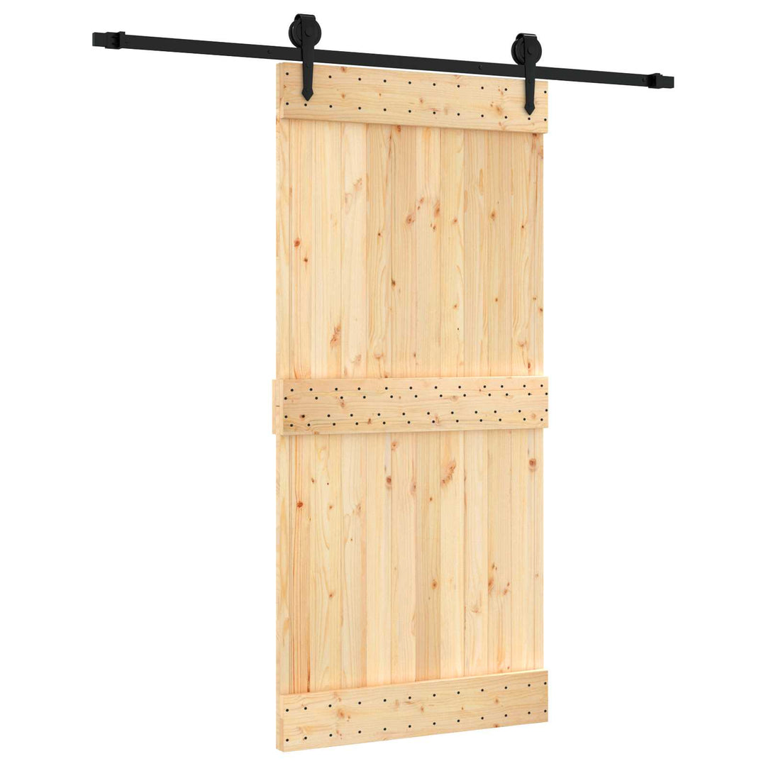 Skjutdörr Naturlig Och Svart 95 X 210 Cm Massiv Furuträdörr