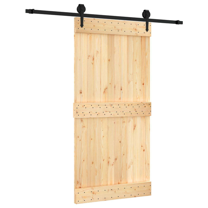 Skjutdörr Naturlig Och Svart 100 X 210 Cm Massiv Furuträdörr