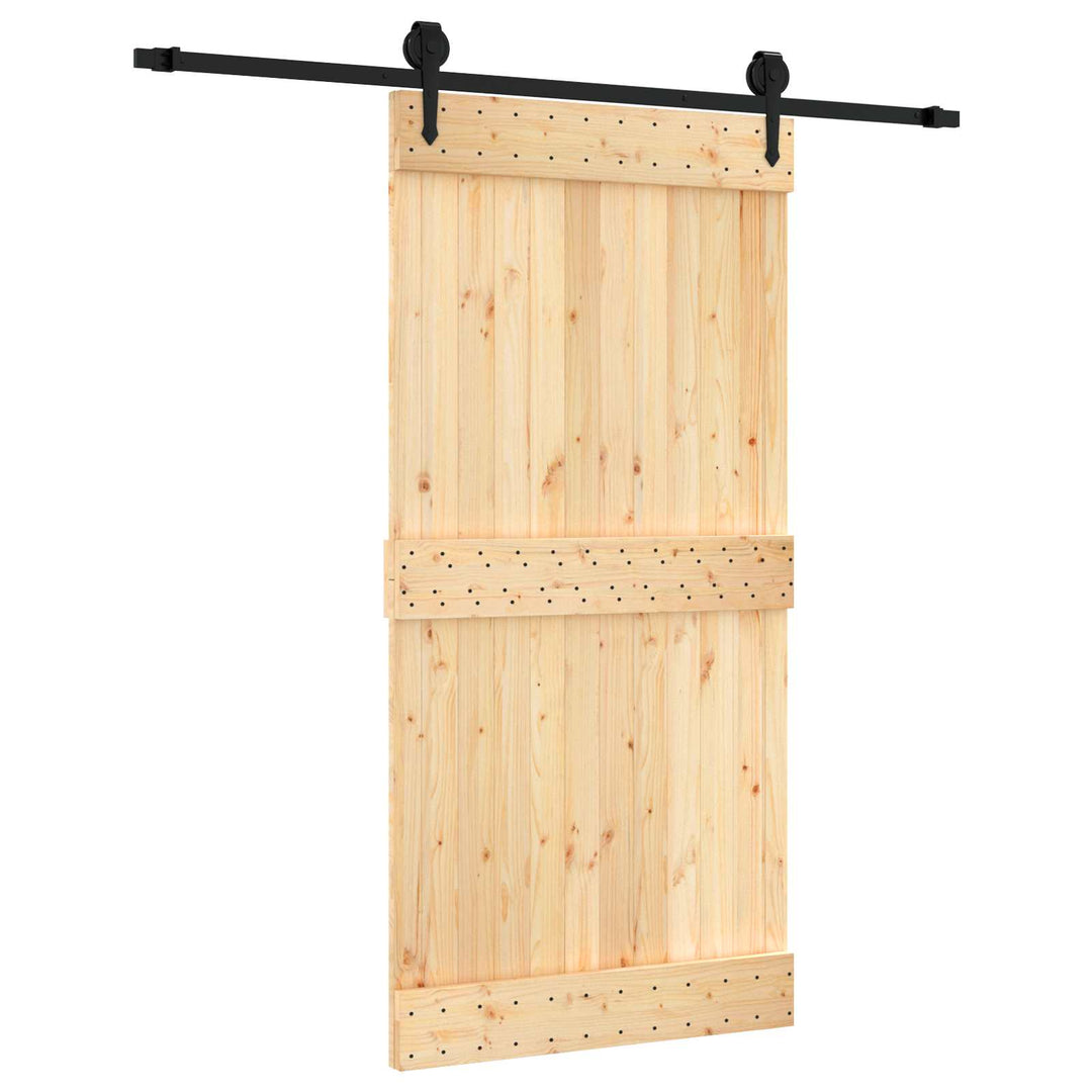 Skjutdörr Naturlig Och Svart 100 X 210 Cm Massiv Furuträdörr