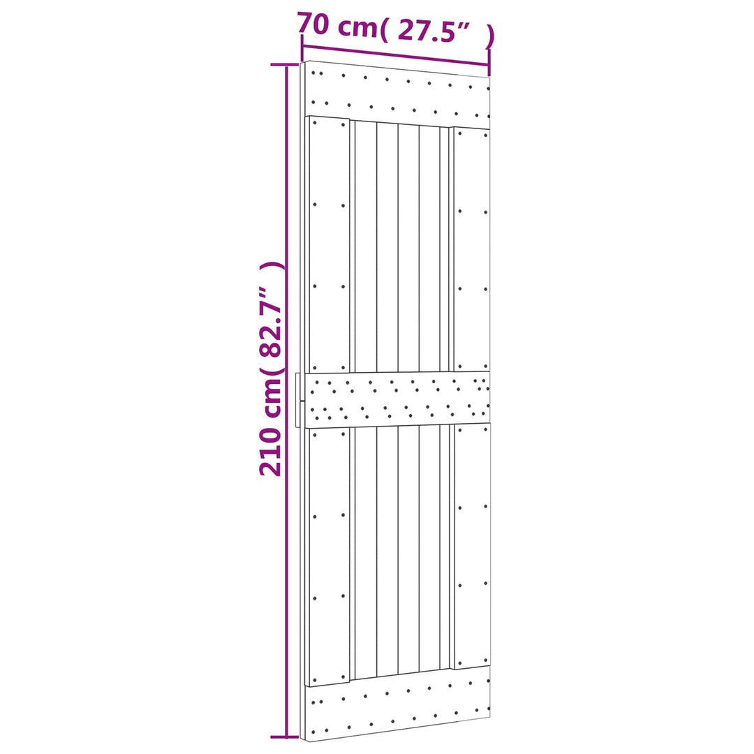 Skjutdörr Naturlig Och Svart 70 X 210 Cm Massiv Furuträdörr