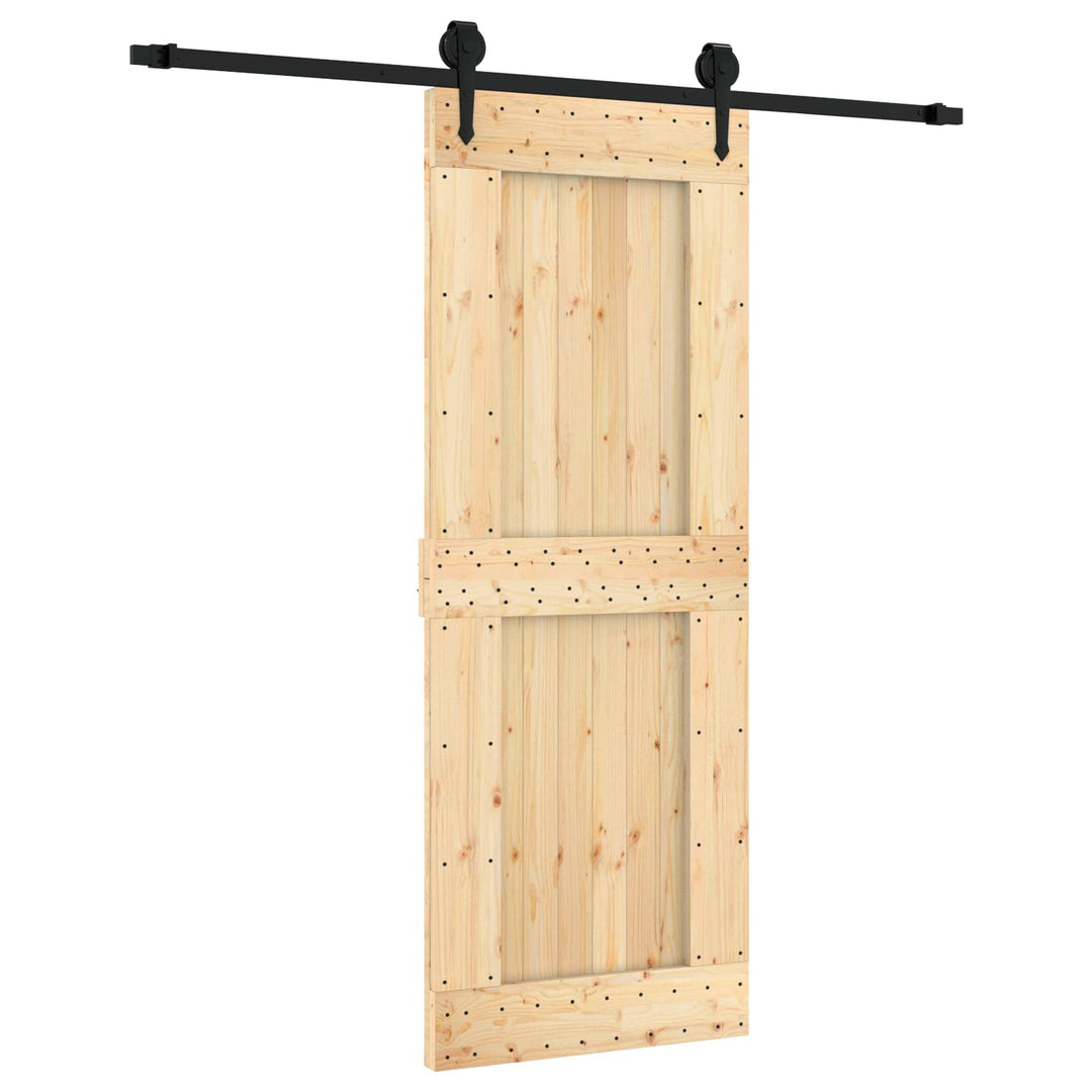 Skjutdörr Naturlig Och Svart 80 X 210 Cm Massiv Furuträdörr