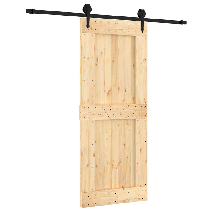 Skjutdörr Naturlig Och Svart 85 X 210 Cm Massiv Furuträdörr