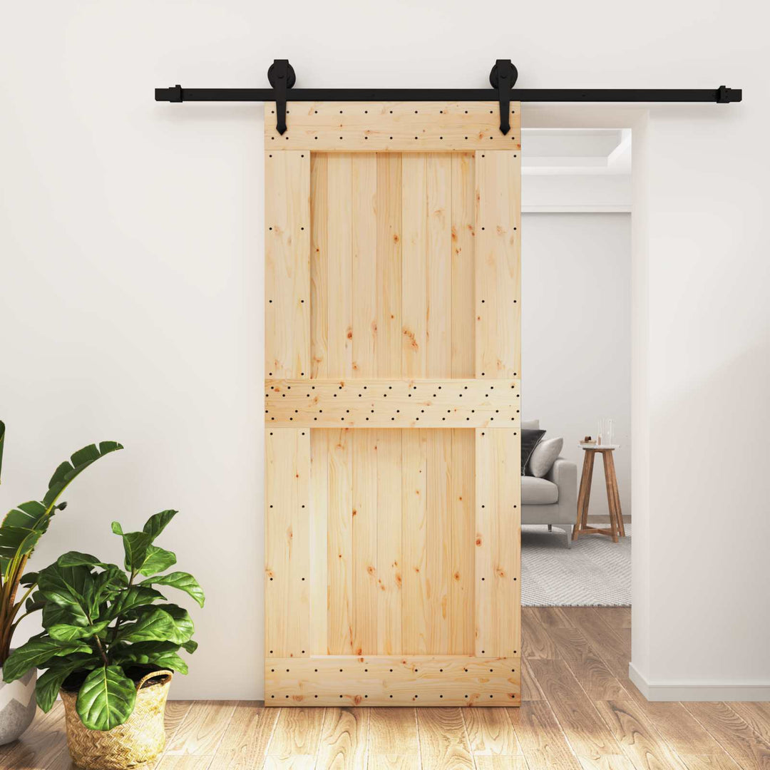 Skjutdörr Naturlig Och Svart 90 X 210 Cm Massiv Furuträdörr