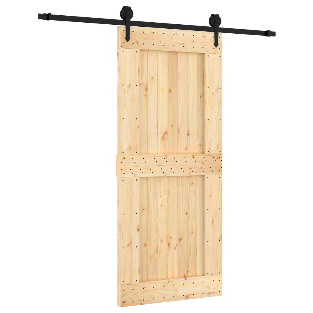 Skjutdörr Naturlig Och Svart 90 X 210 Cm Massiv Furuträdörr