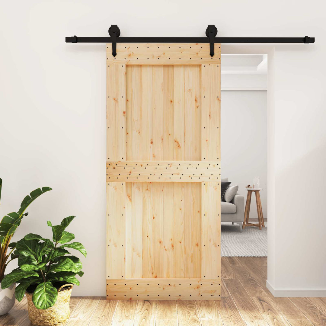 Skjutdörr Naturlig Och Svart 95 X 210 Cm Massiv Furuträdörr