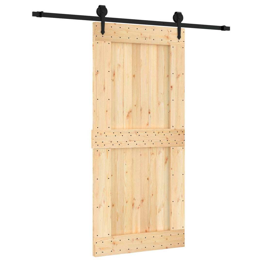 Skjutdörr Naturlig Och Svart 95 X 210 Cm Massiv Furuträdörr