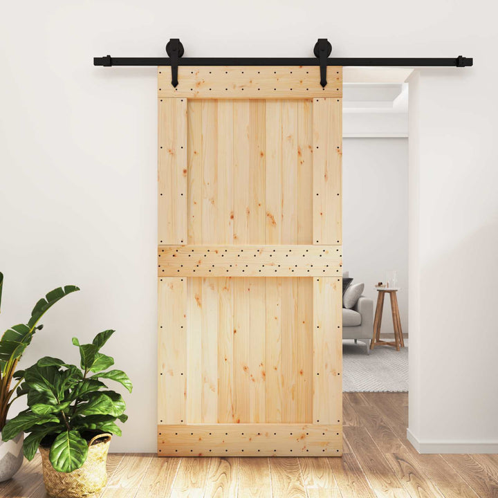 Skjutdörr Naturlig Och Svart 100 X 210 Cm Massiv Furuträdörr