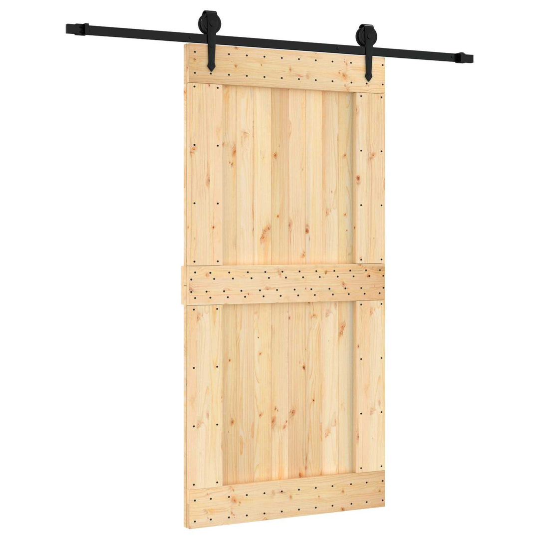 Skjutdörr Naturlig Och Svart 100 X 210 Cm Massiv Furuträdörr