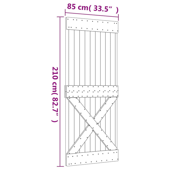 Skjutdörr Naturlig Och Svart 85 X 210 Cm Massiv Furuträdörr