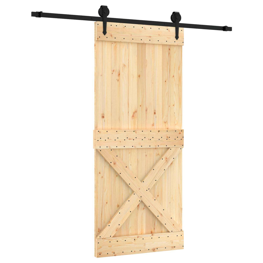 Skjutdörr Naturlig Och Svart 90 X 210 Cm Massiv Furuträdörr