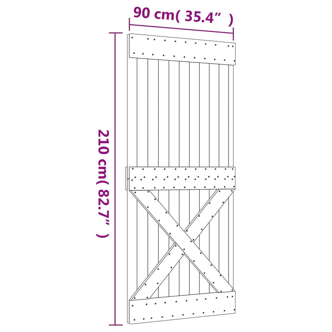 Skjutdörr Naturlig Och Svart 90 X 210 Cm Massiv Furuträdörr