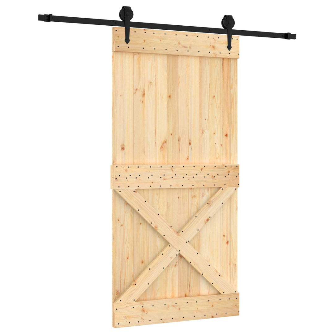 Skjutdörr Naturlig Och Svart 100 X 210 Cm Massiv Furuträdörr