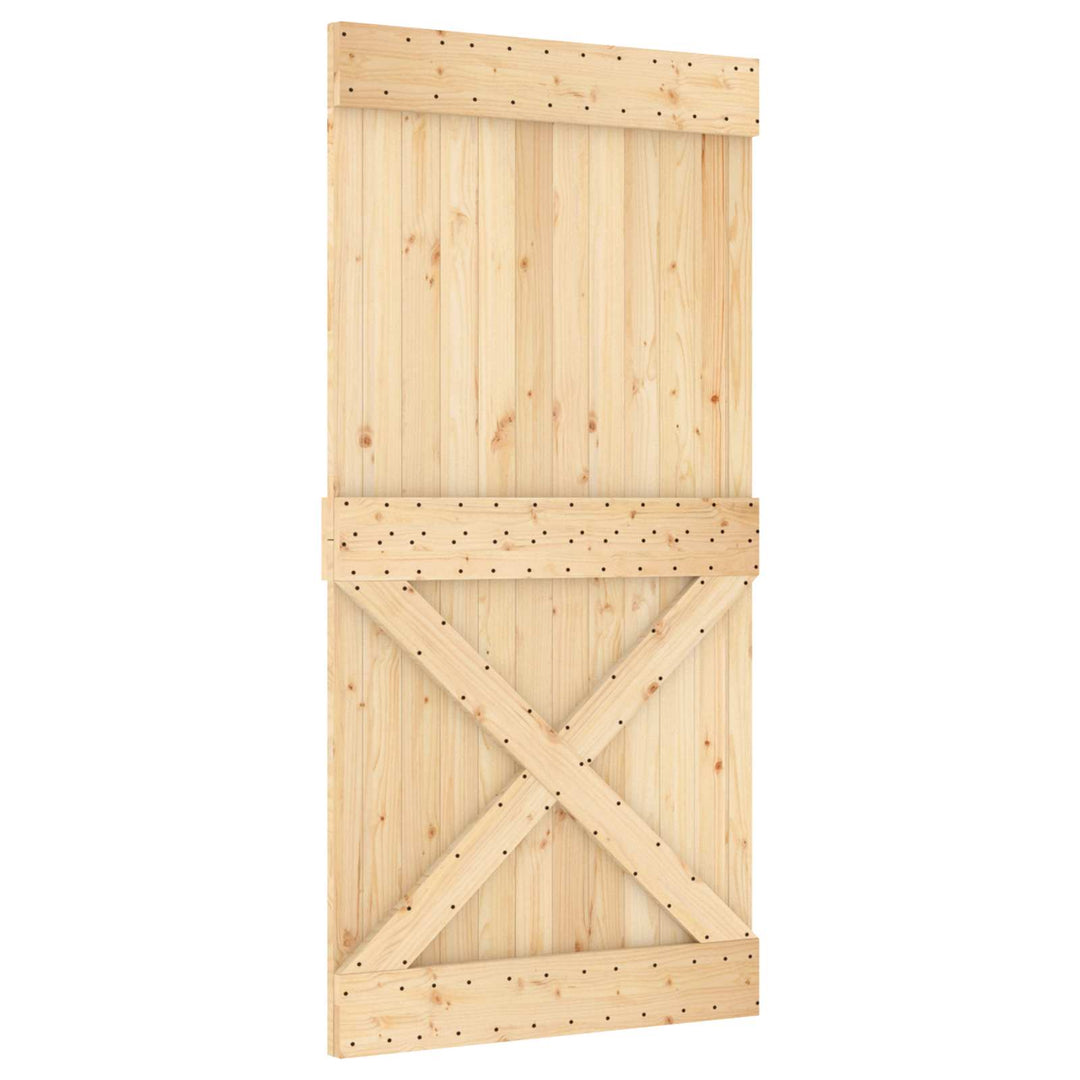 Skjutdörr Naturlig Och Svart 100 X 210 Cm Massiv Furuträdörr