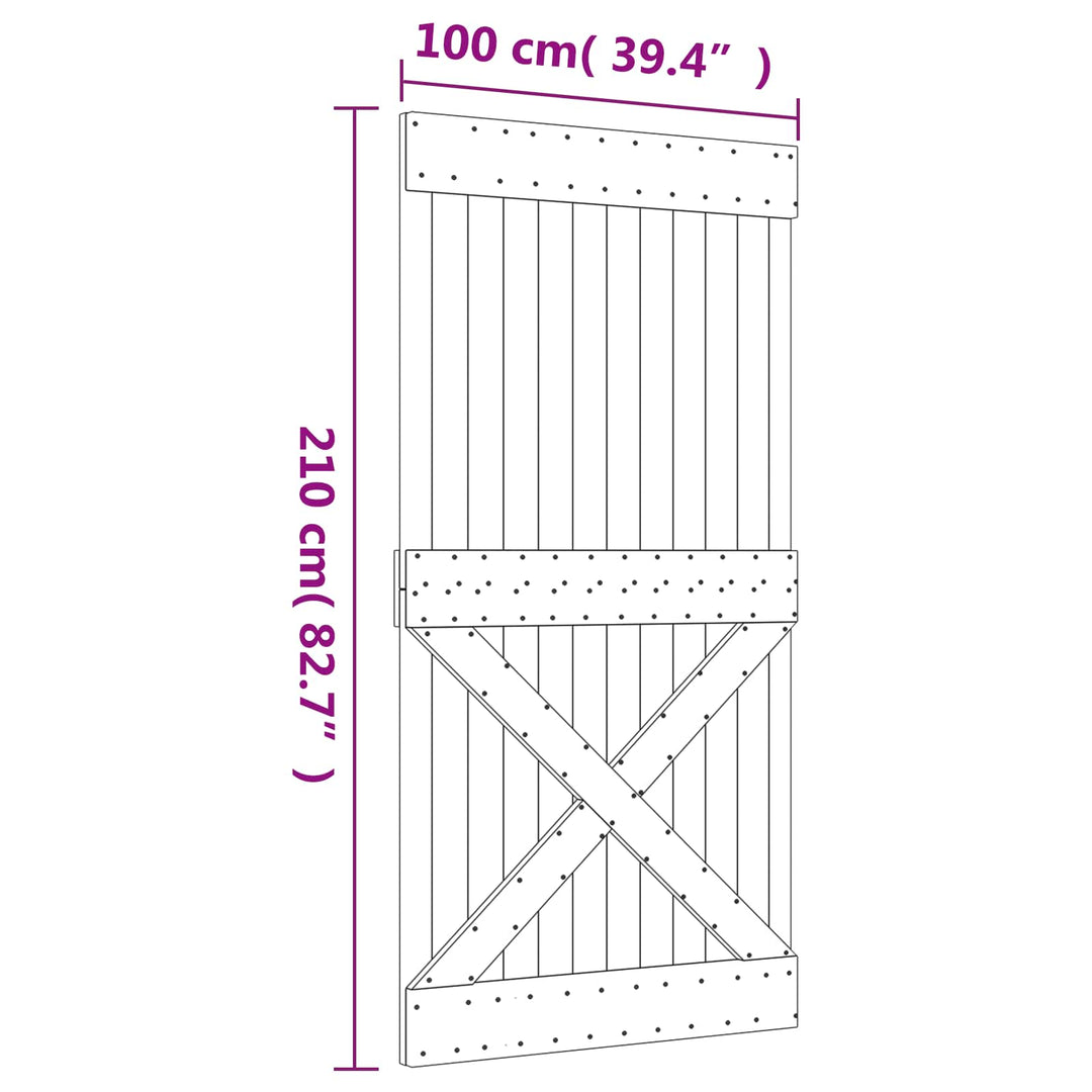 Skjutdörr Naturlig Och Svart 100 X 210 Cm Massiv Furuträdörr