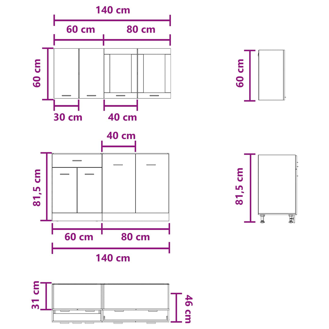 Köksenhet Lyon 4 Pcs Betonggrå Konstruerat Trä