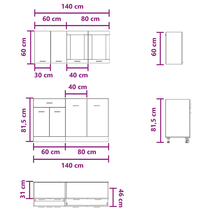 Köksenhet Lyon 4 Pcs Betonggrå Konstruerat Trä