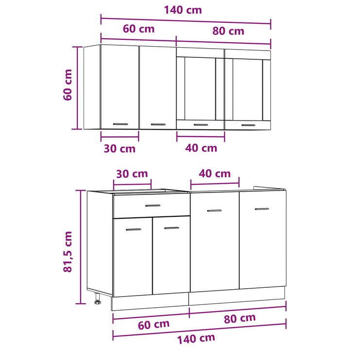 Köksenhet Lyon 4 Pcs Betonggrå Konstruerat Trä