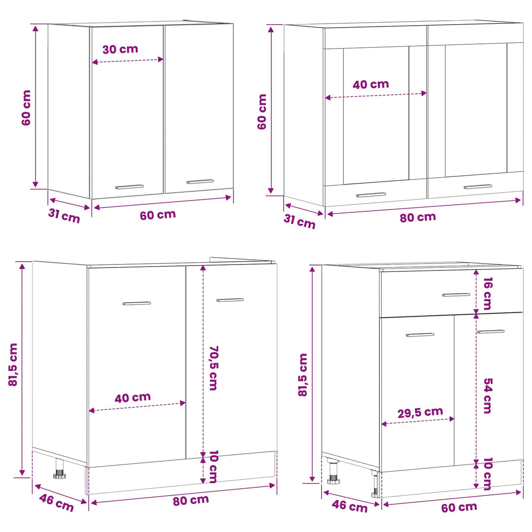 Köksenhet Lyon 4 Pcs Svart Ek Konstruerat Trä