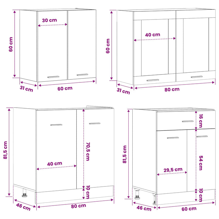 Köksenhet Lyon 4 Pcs Svart Ek Konstruerat Trä