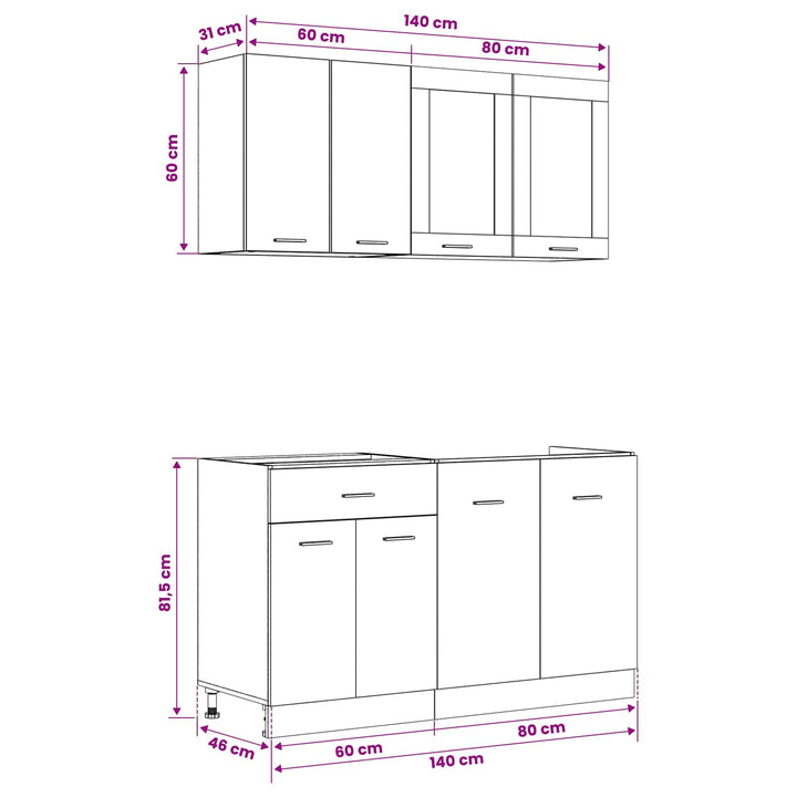 Köksenhet Lyon 4 Pcs Svart Ek Konstruerat Trä