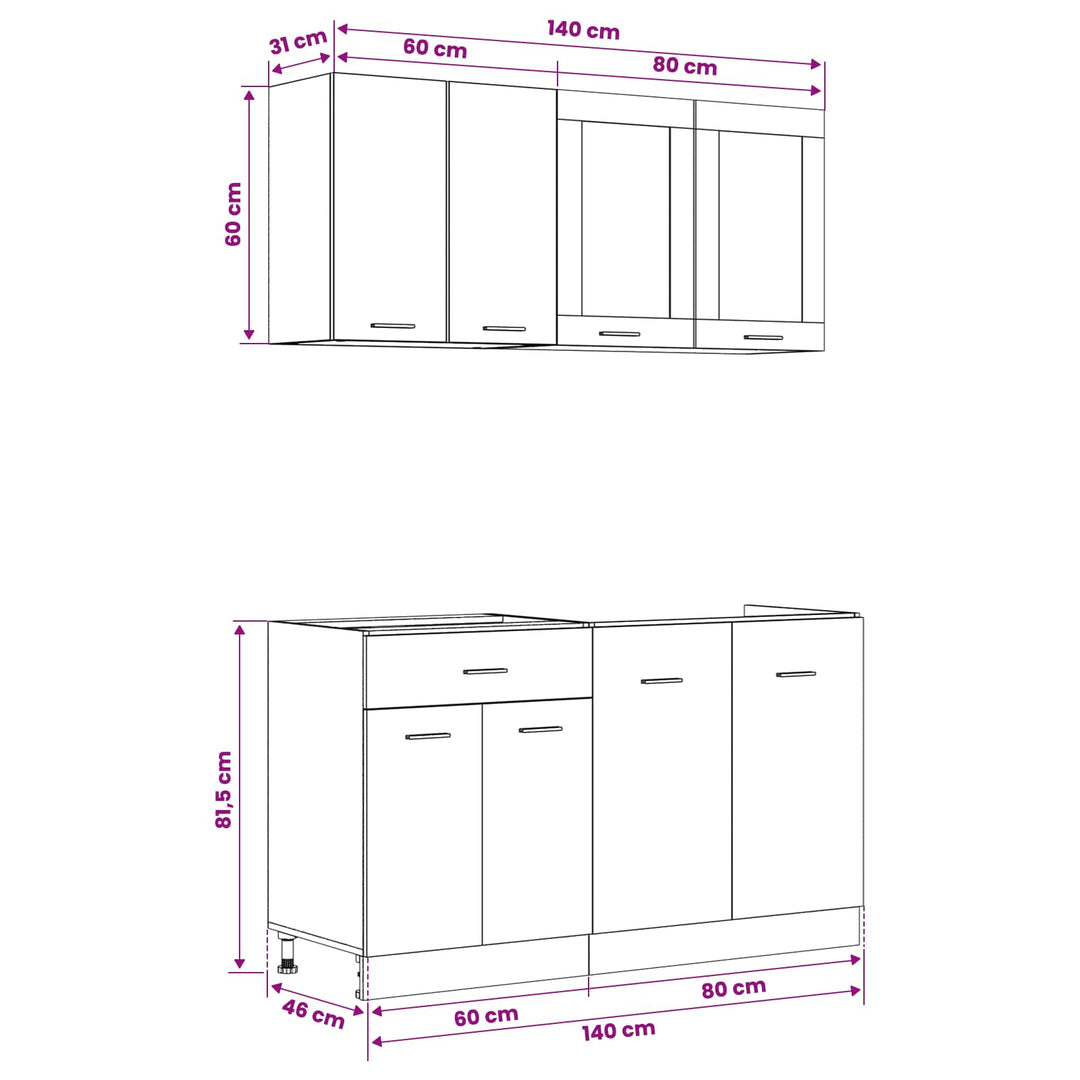 Köksenhet Lyon 4 Pcs Svart Ek Konstruerat Trä