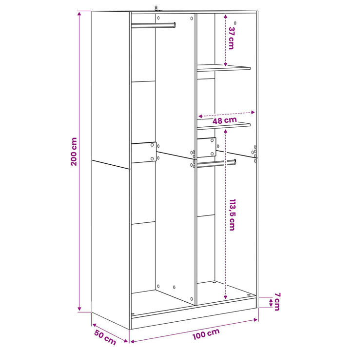 Garderob Med Hylla Svart Ek 100 X 50 X 200 Cm Konstruerat Trä