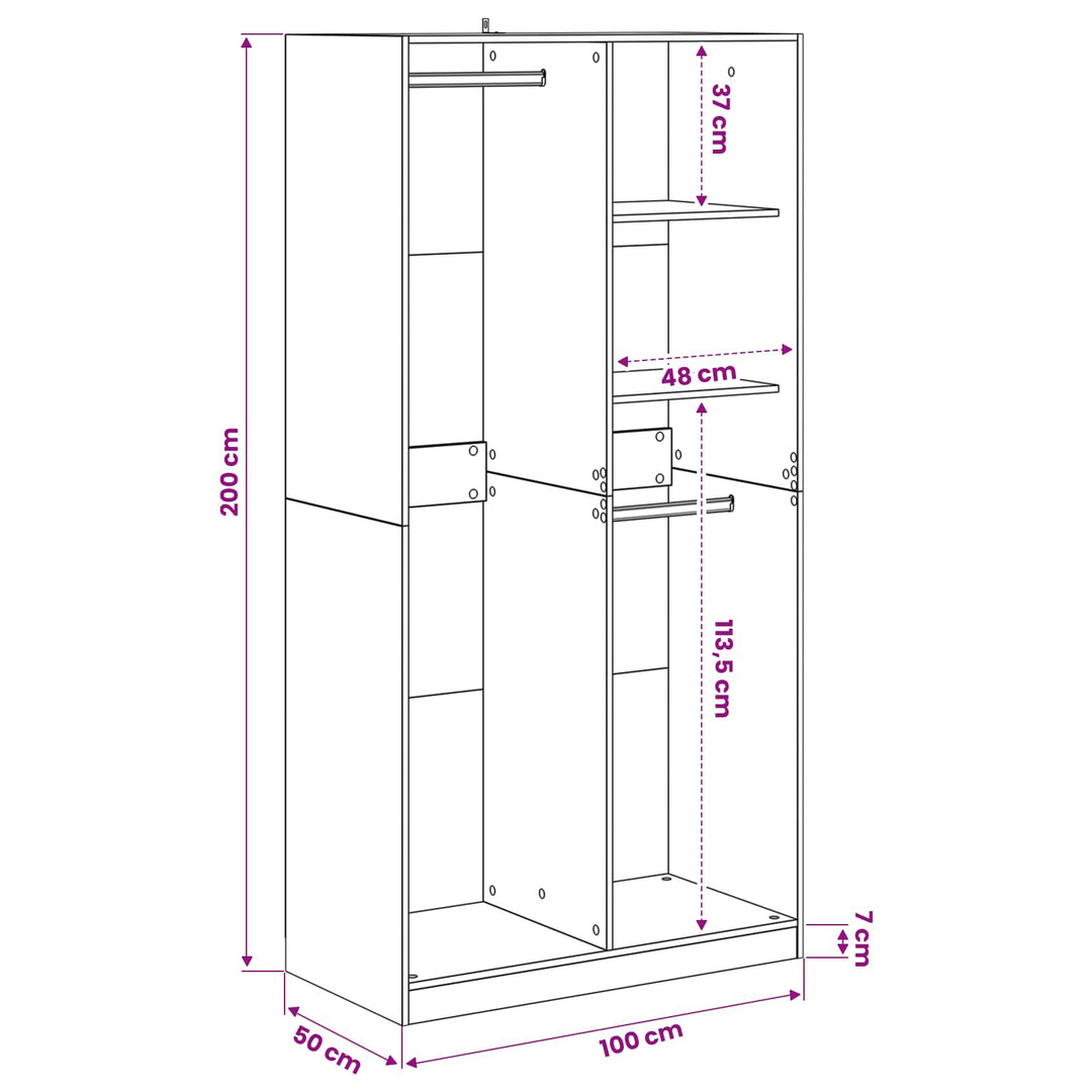 Garderob Med Hylla Svart Ek 100 X 50 X 200 Cm Konstruerat Trä