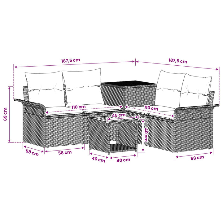 Soffset 6 St Svart Poly Rattan Och Stål