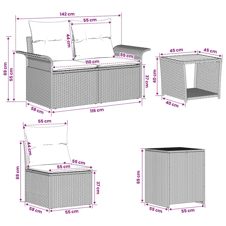 Soffset 6 St Svart Poly Rattan Och Stål