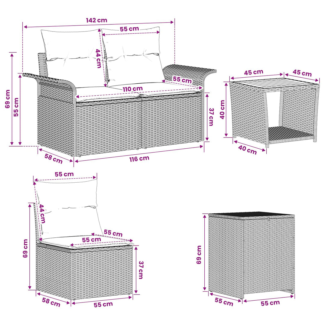 Soffset 6 St Svart Poly Rattan Och Stål