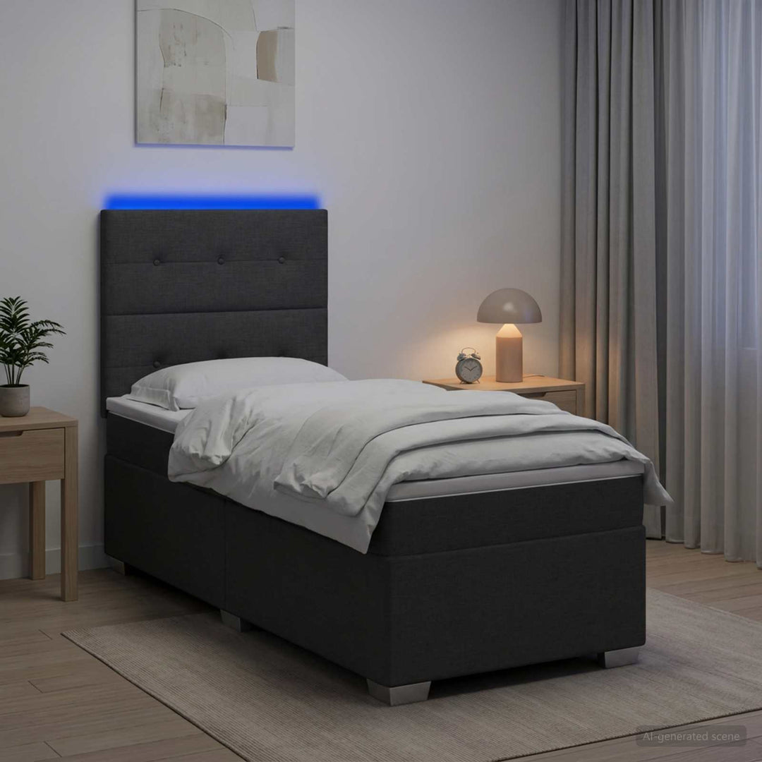 Boxspring Säng Med Madrass Och Led 90 X 190 Cm Tyg