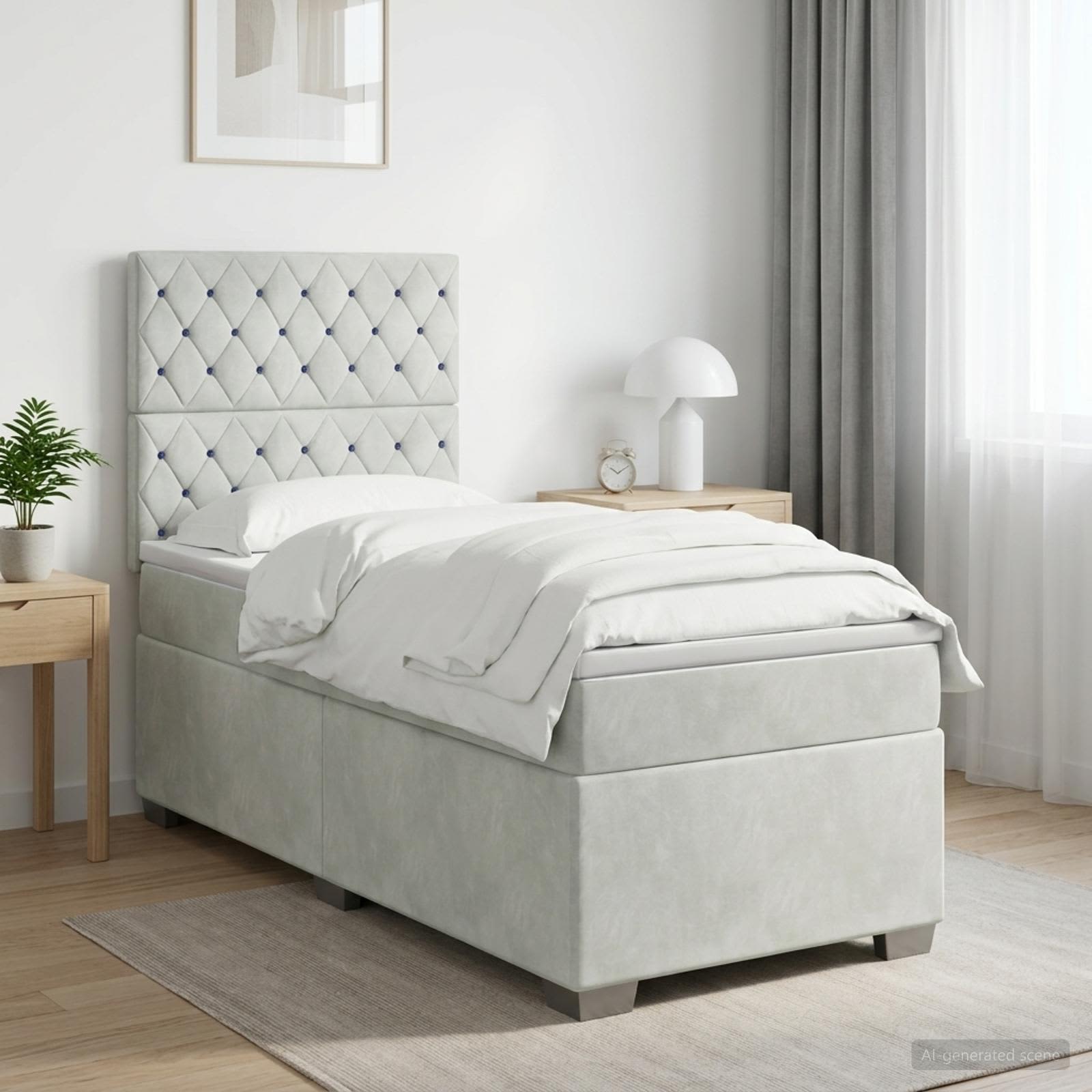 Boxspring Säng Med Madrass Och Led 90 X 190 Cm Sammet