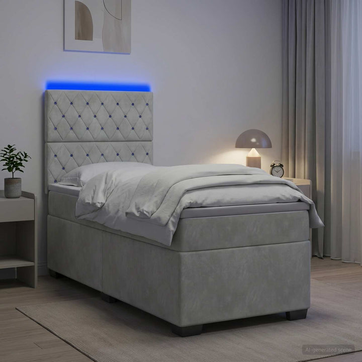 Boxspring Säng Med Madrass Och Led 90 X 190 Cm Sammet