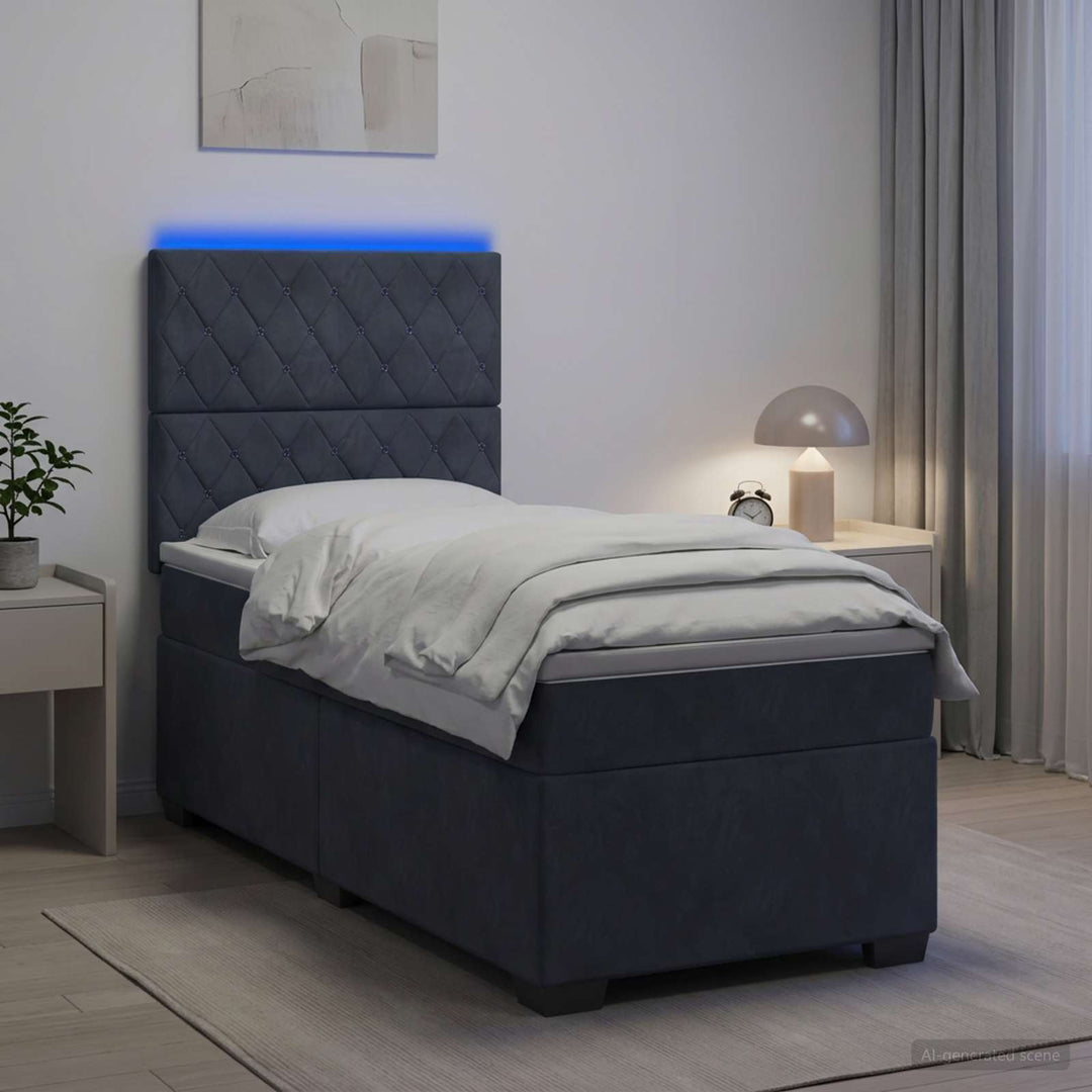Boxspring Säng Med Madrass Och Led 90 X 190 Cm Sammet
