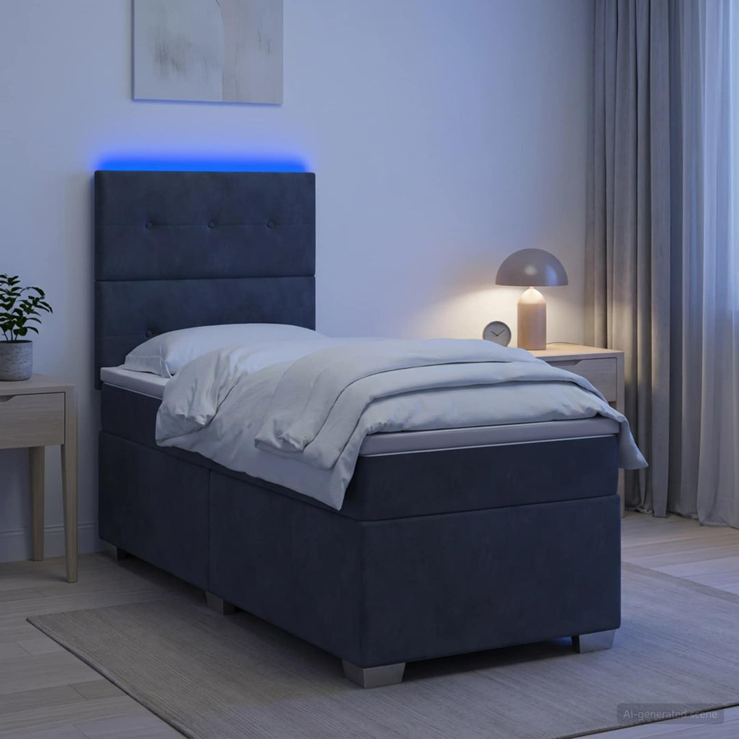 Boxspring Säng Med Madrass Och Led 90 X 190 Cm Sammet