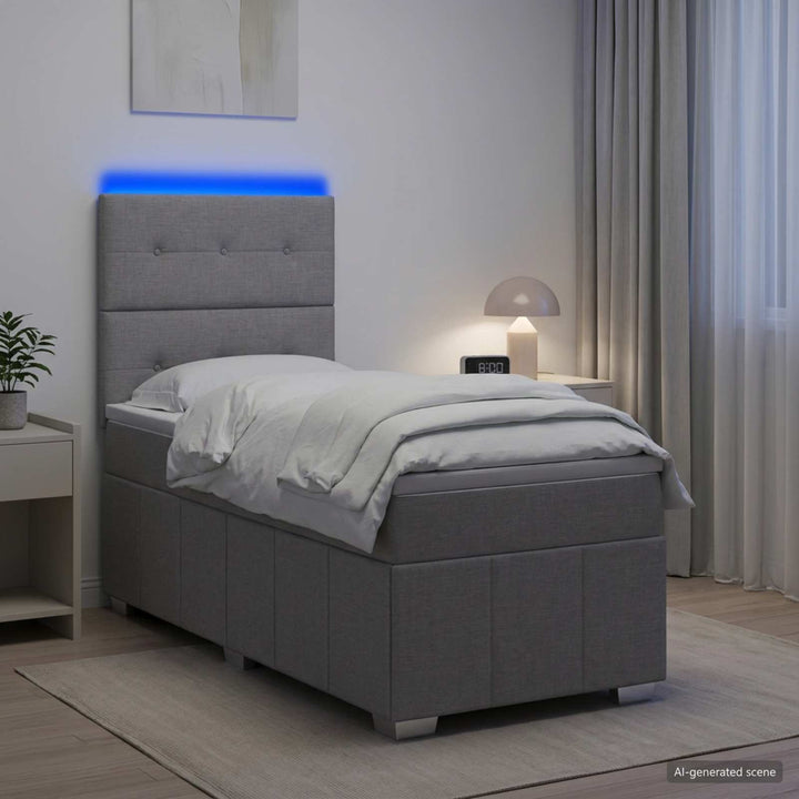Led Sängram Med Madrass Med Huvudgavel 90 X 190 Cm Tyg
