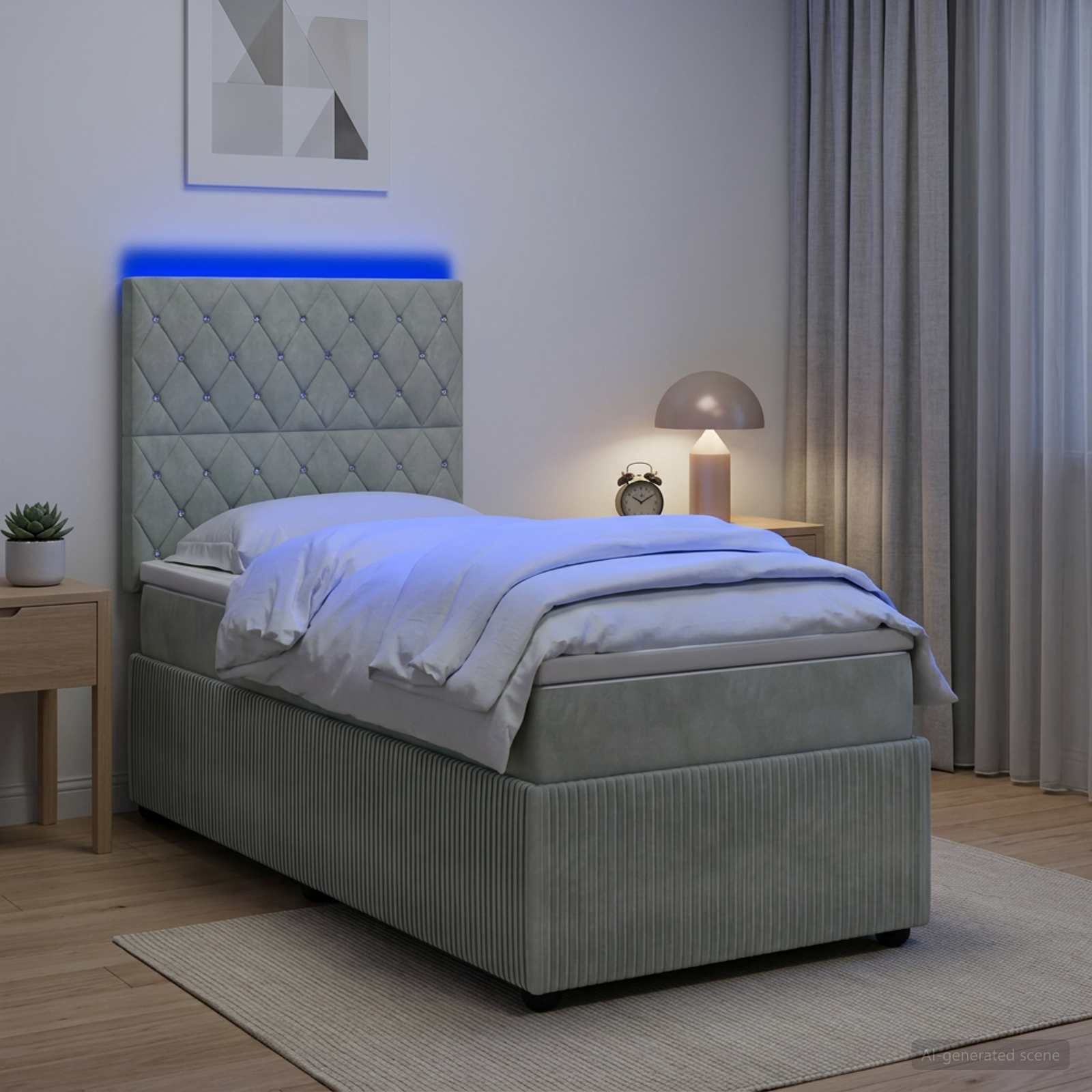 Led Sängram Med Madrass 90 X 190 Cm Sammet