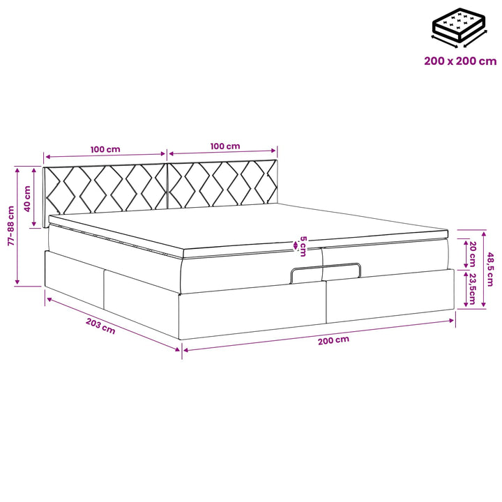 Ottoman Säng Med Madrass Mörkbrun 200 X 200 Cm Tyg