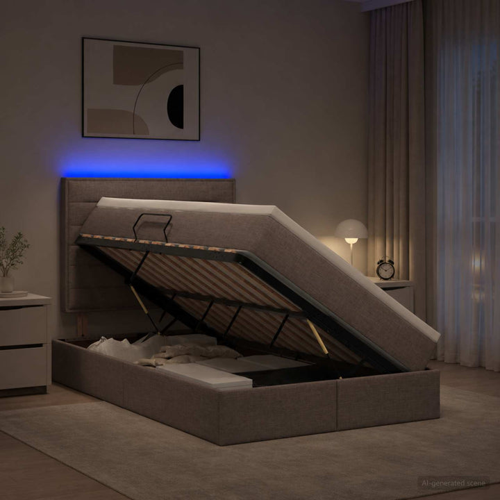 Led Förvaringssäng Med Madrass Tyg