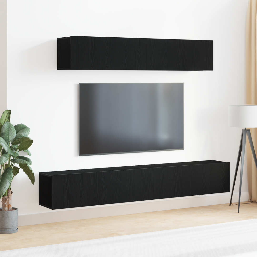 Tv-Bänkset Väggmonterad 4 Pcs Svart Ek Konstruerat Trä