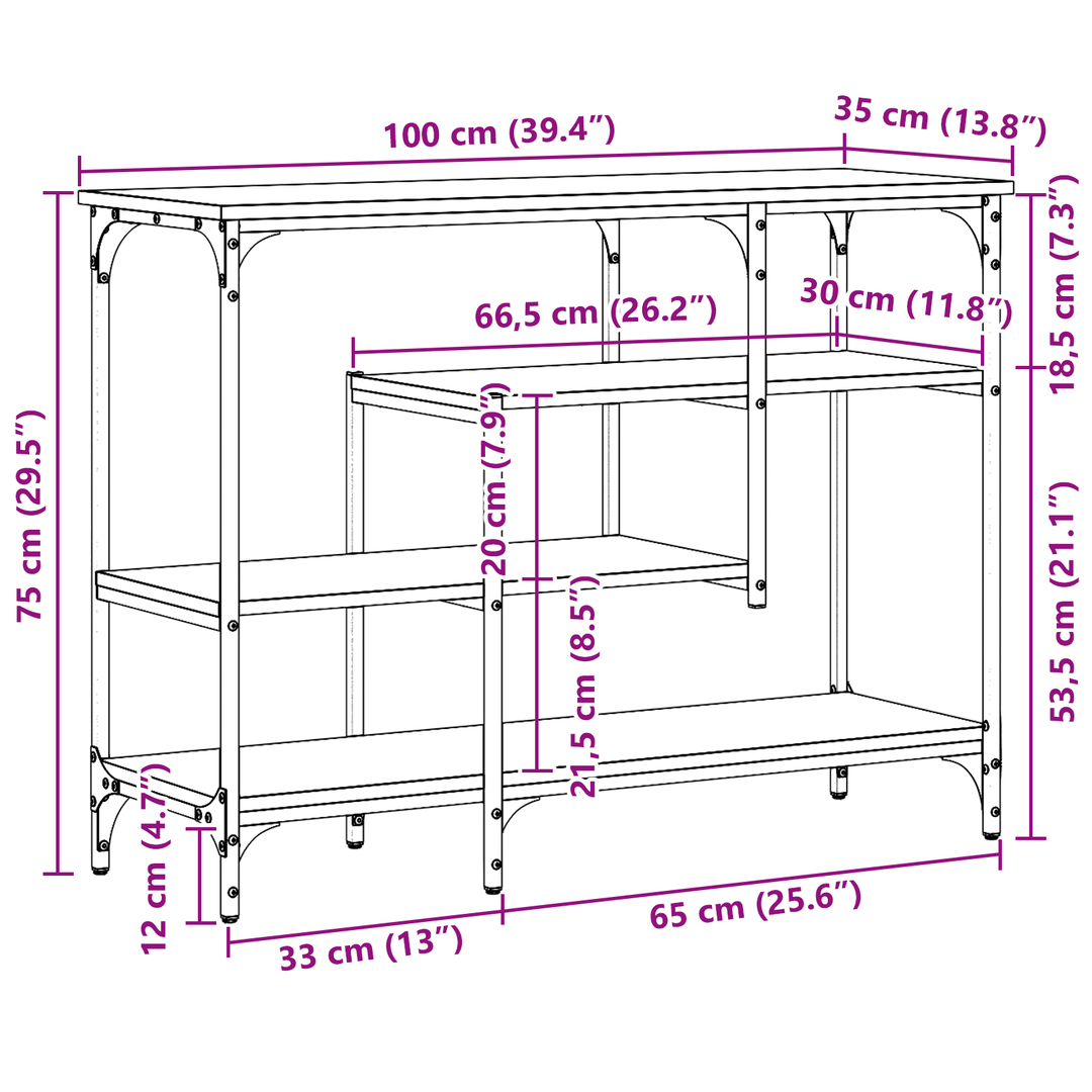 Konsolbord Svart Ek 100 X 35 X 75 Cm