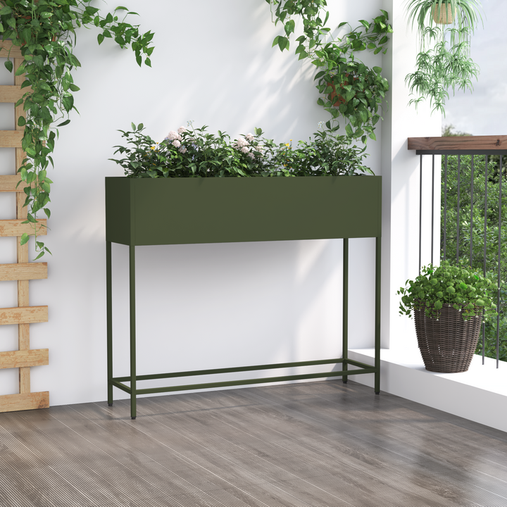Höjdträdgårdsplanterare Olivgrön 100 X 26 X 82 Cm Stål